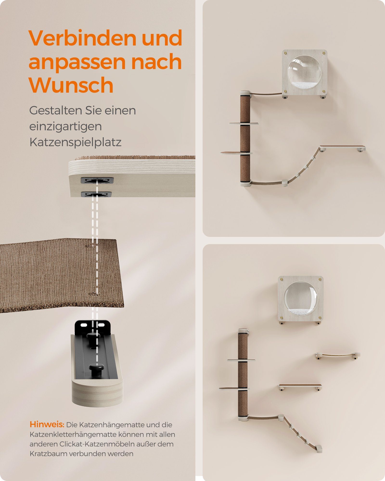 FEANDREA Katzen-Kletterwand, Kratzbaum Clickat Oasis Katzenmöbel 5er Set, waschbar