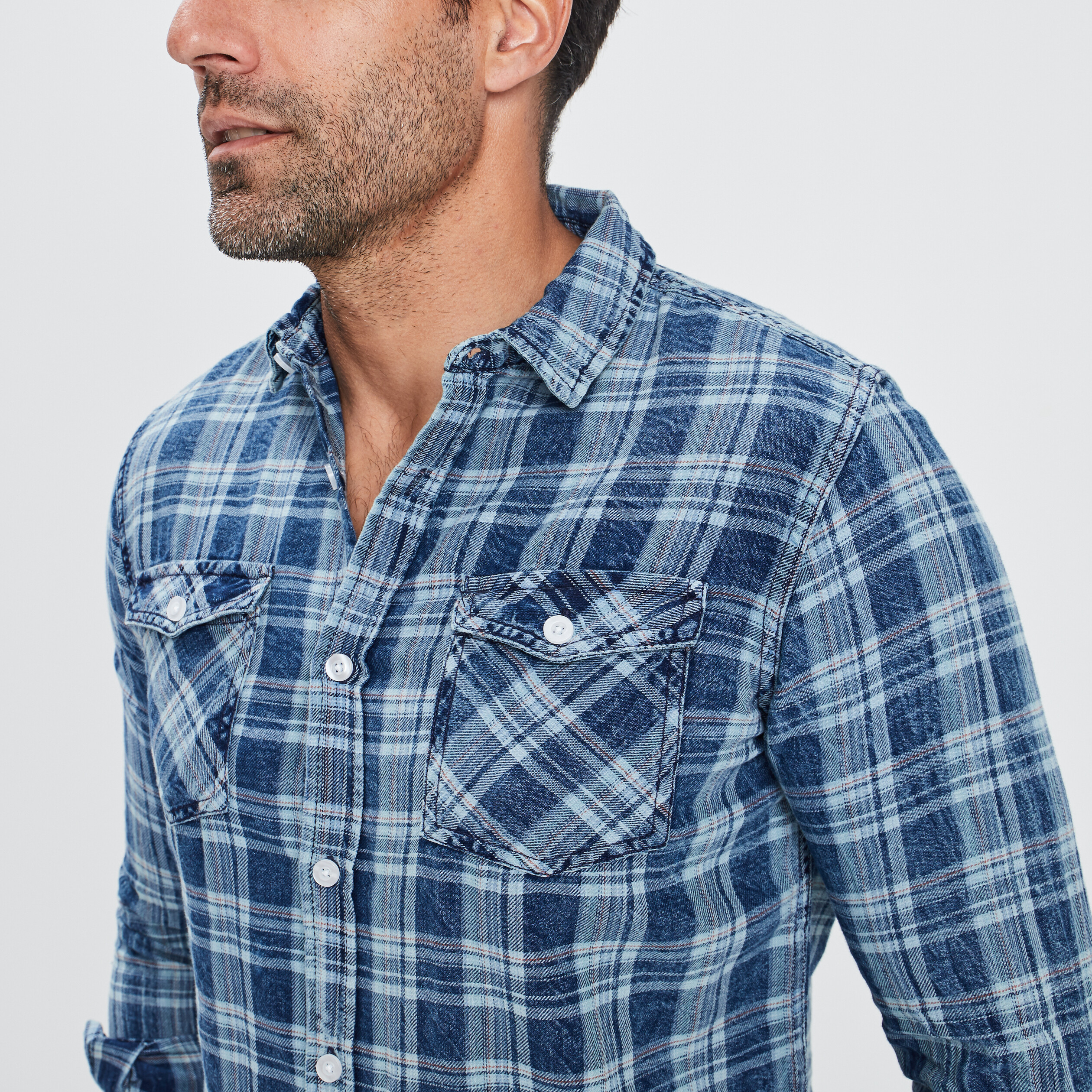 Chemise à carreaux manches longues bleu marine homme | La Halle