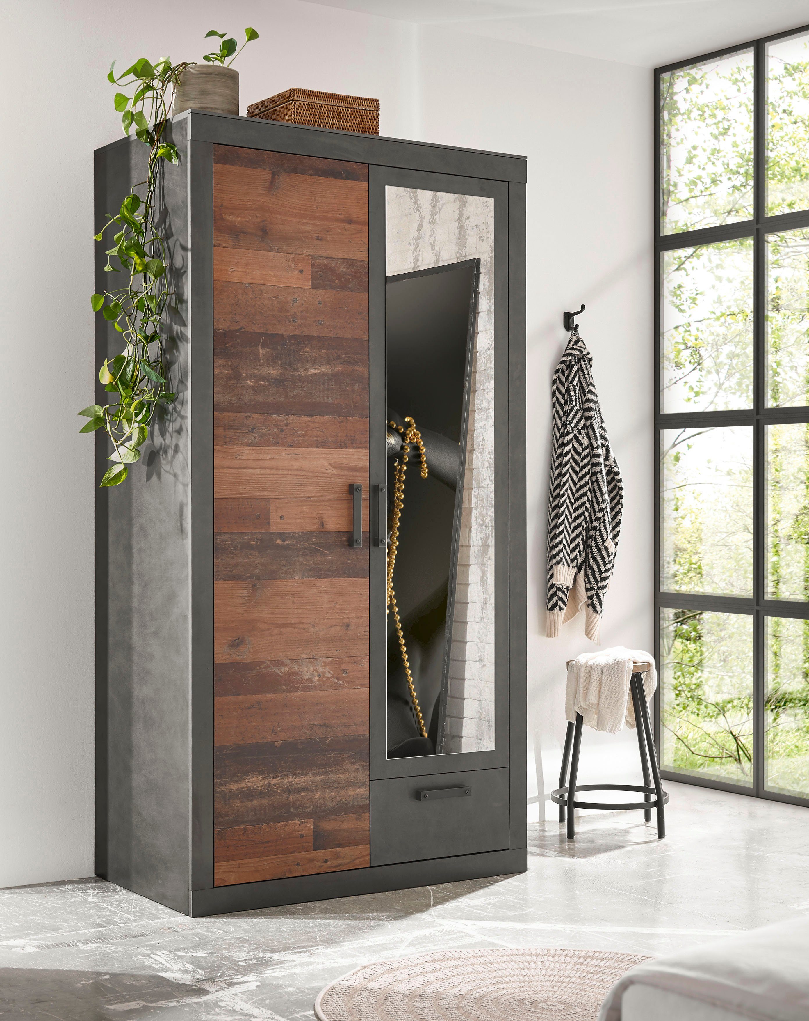 Home affaire Schlafzimmer-Set BROOKLYN, (Set, 4-St., mit Holzkopfteil, Nachtkommode, Kleiderschrank 2 trg., Kommode), in dekorativer Rahmenoptik
