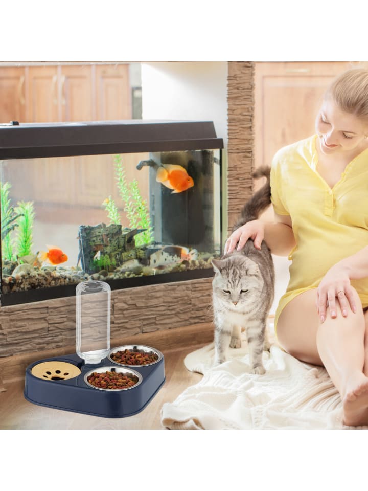relaxdays Doppelnapf mit Wasserspender in Blau günstig kaufen onesize
