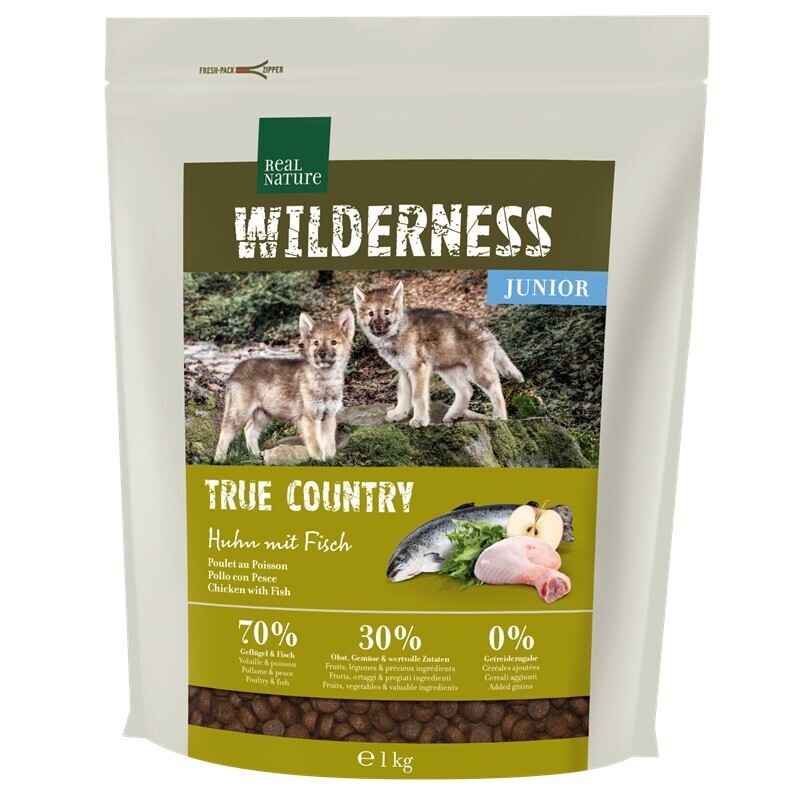 REAL NATURE Hundetrockenfutter REAL NATURE WILDERNESS Junior True Country Huhn mit Fisch 1 kg
