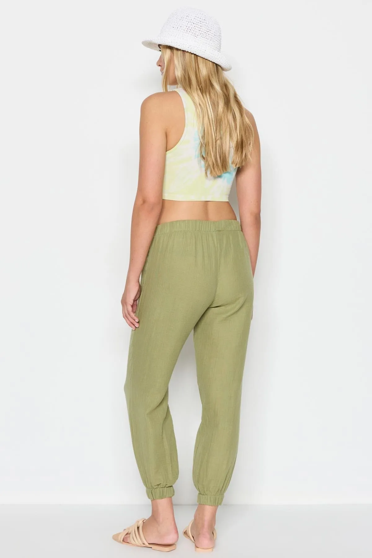 C&City  Damen-Jogginghose aus Bio-Baumwollmusselin mit elastischem Bein 743 Khaki