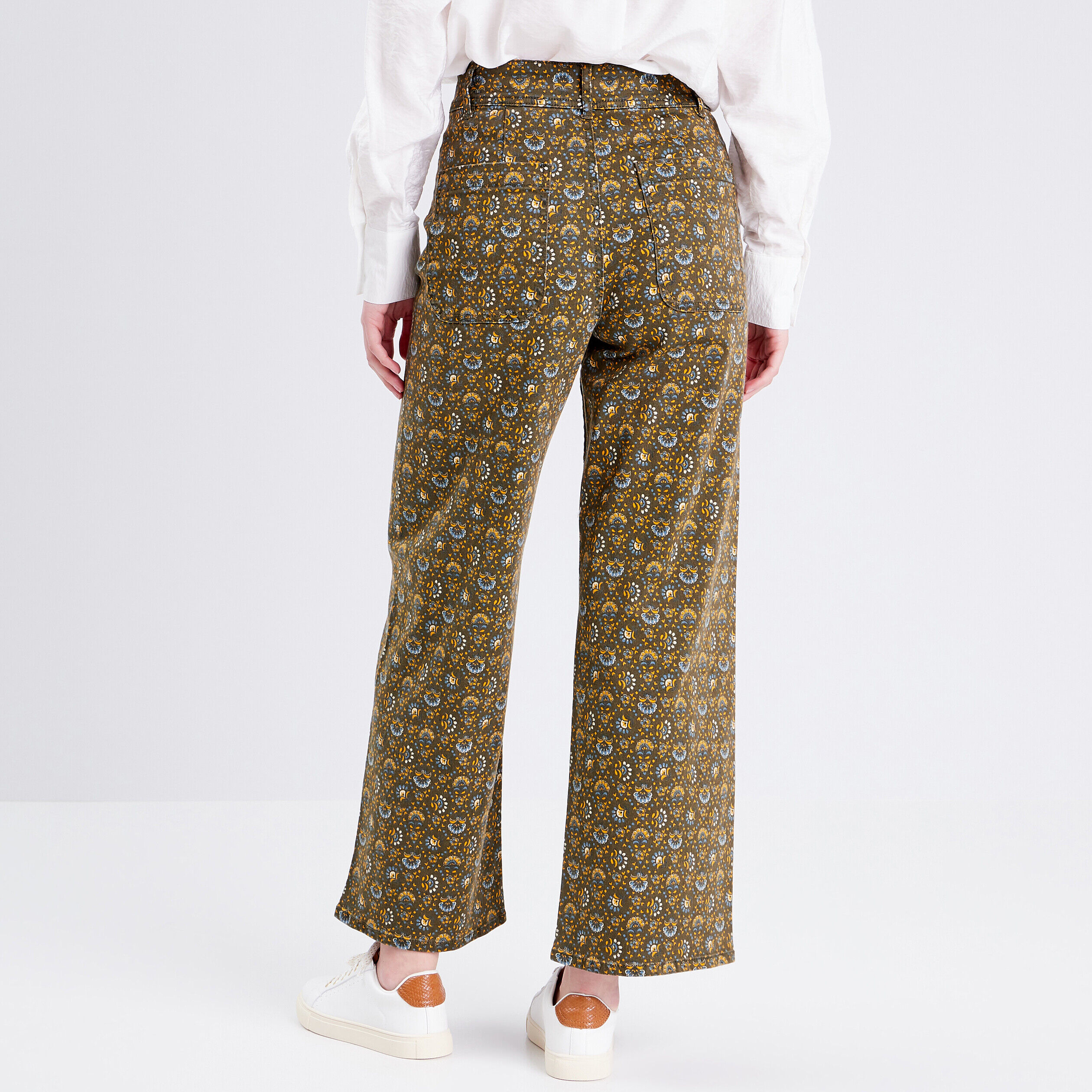 Jeans wide leg taille haute vert kaki femme | Cache Cache