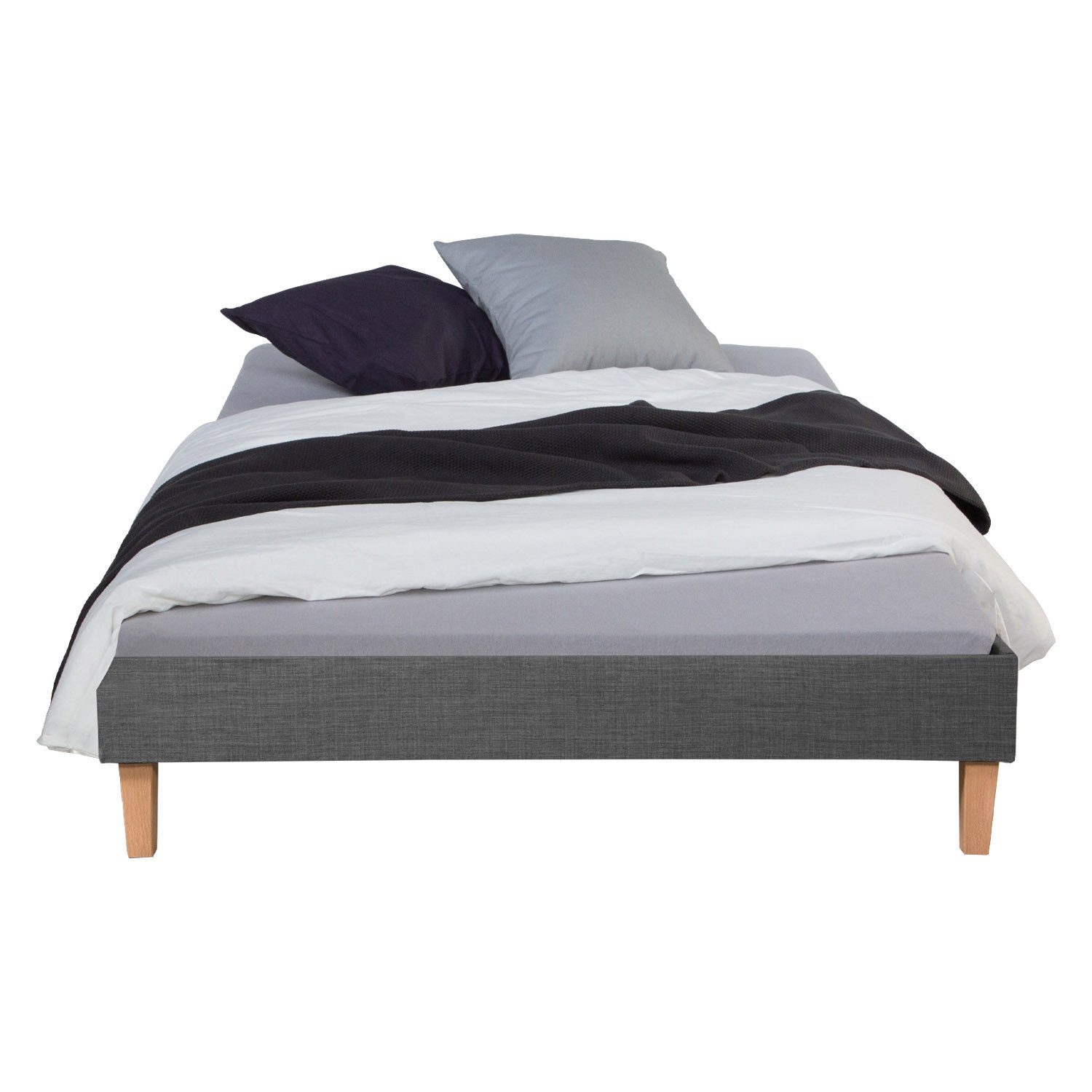 Homestyle4u Polsterbett Bettgestell Futonbett Bett Lattenrost mehrere Größen Grau (Kein Set)