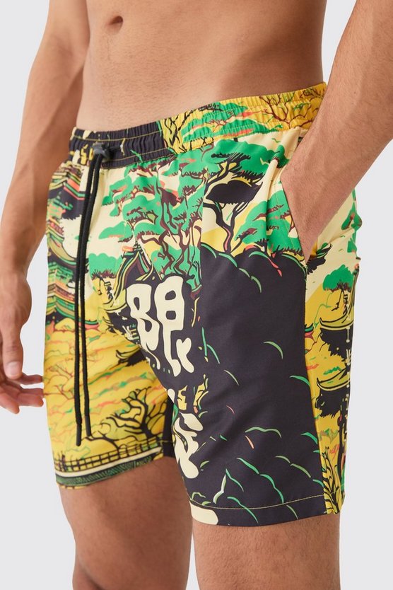 Mittellange Badehose mit Print