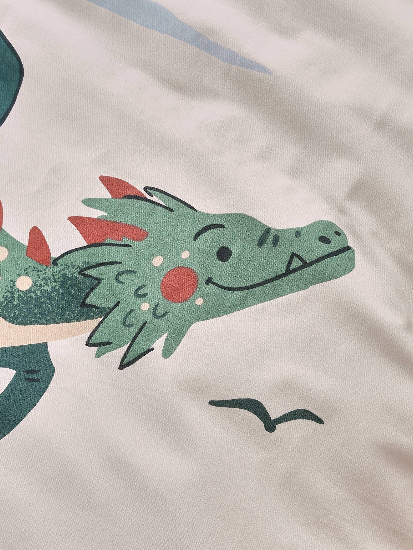Vertbaudet Kinder Bettwäsche-Set DRACHE mit Recycling-Baumwolle Oeko-Tex - weiß bedruckt