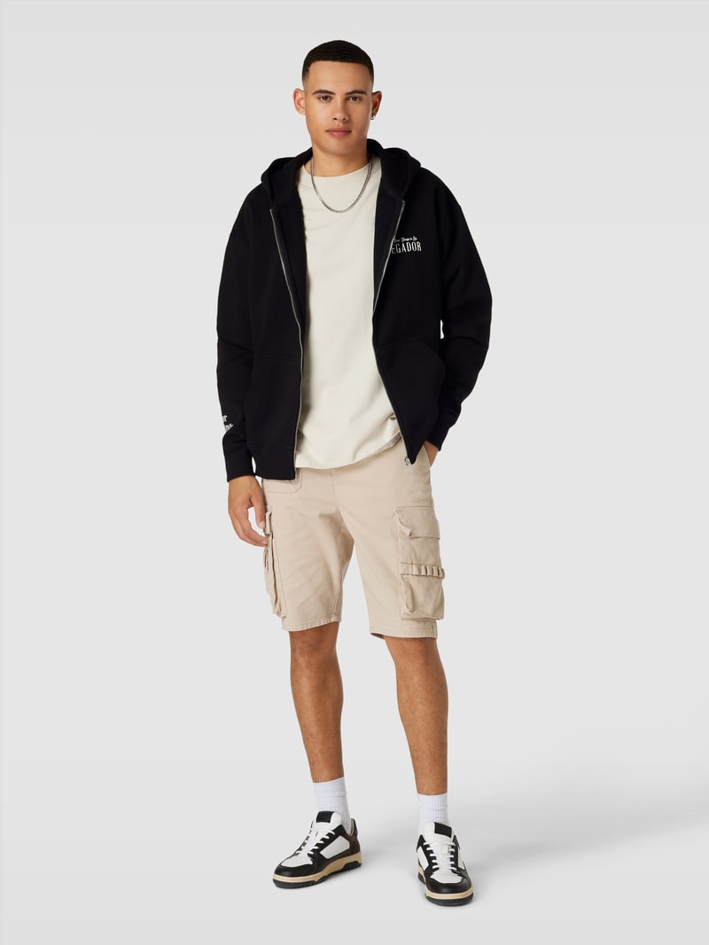 Sweatjacke mit Label-Print Modell 'LEANDER' in schwarz