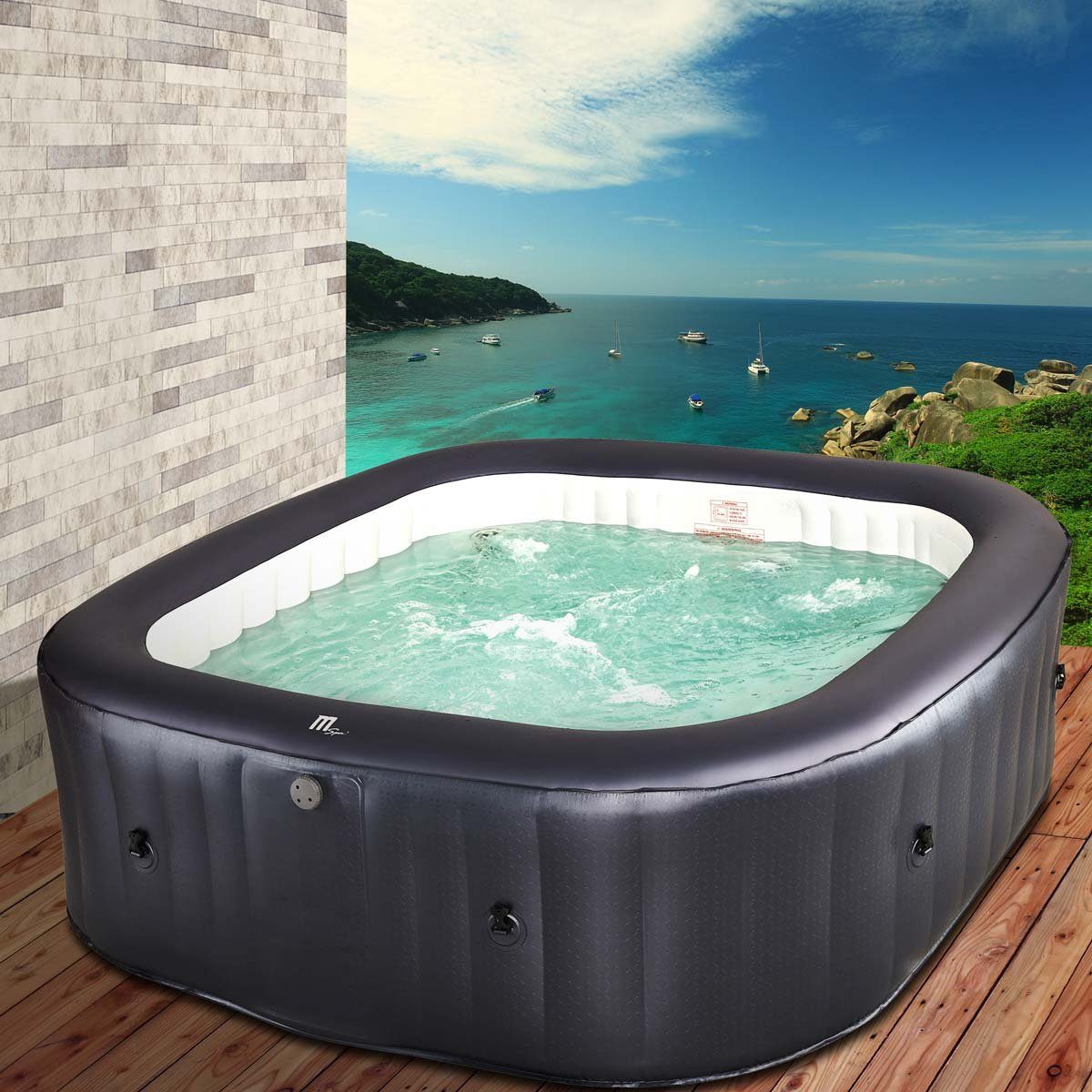 mSpa Whirlpool BRAST aufblasbar Otium für 6 Personen 185x185x68cm In- Outdoor Pool, (125 Massagedüsen Timer Heizung Aufblasfunktion per Knopfdruck), Bubble Spa Wellness Massage