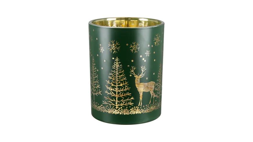 GILDE Glas Windlicht Tannenduft H=12,5cm grün