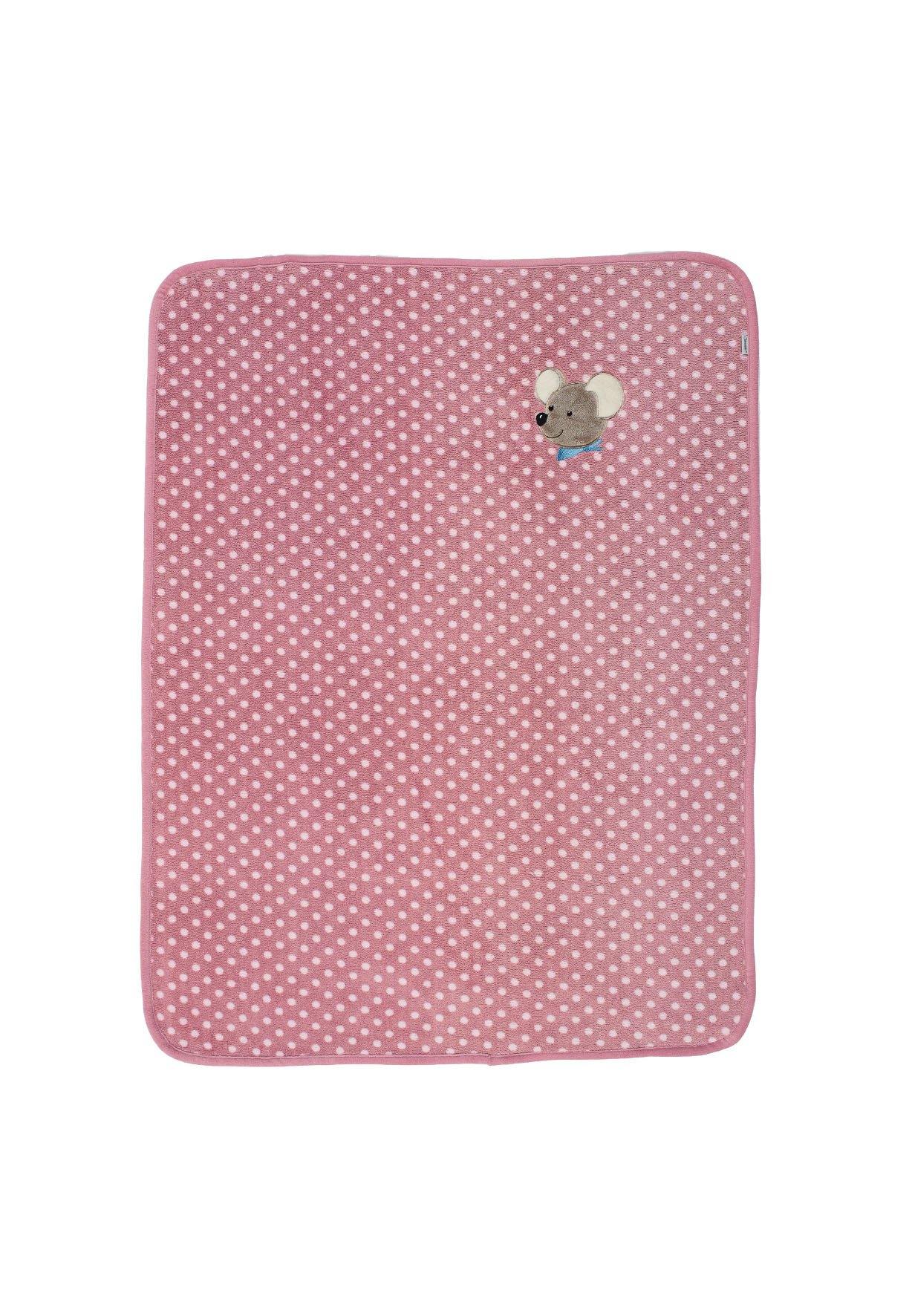 Plüsch-Decke Maus Mabel in Rosa mit hellen Punkten