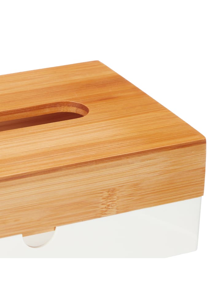 relaxdays Tücherbox in Weiß/ Natur- (B)23,5 x (H)8,5 x (T)15 cm günstig kaufen onesize