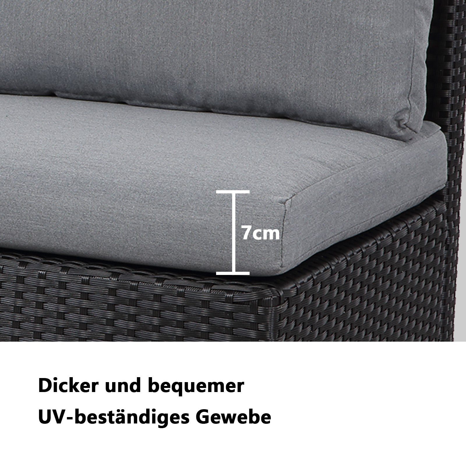 MeXo Gartenlounge-Set Polyrattan Gartenmöbel Set, (Terrassemöbel Set Lounge, 7-tlg., Ecksofa mit 3 x 2-Sitzer-Sofa, 3 Hocker, großer Esstisch 132x76x67 cm), Garten Essgruppe für 6-9 Personen