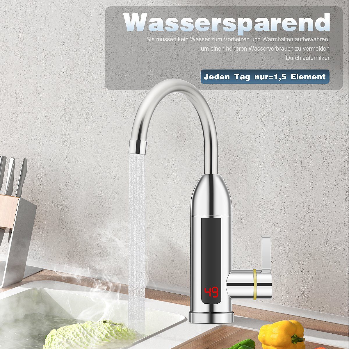 oyajia Klein-Durchlauferhitzer 3000W Elektrischer Wasserhahn, Küchenarmatur, 360 ° Schwenkbar