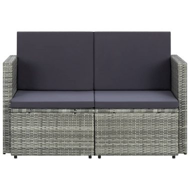vidaXL Loungesofa 2-Sitzer-Gartensofa mit Auflagen Grau Poly Rattan, 1 Teile