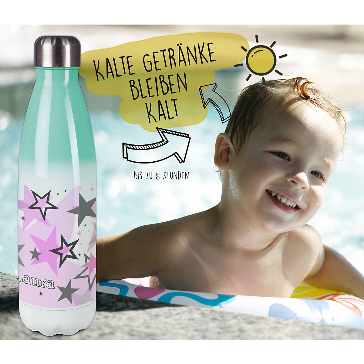 Edelstahl Kinder Thermoflasche / Trinkflasche bunt Sternenhimmel Farbe rosa grau Spülmaschinenfest, Auslaufsicher, Bruchfest, Doppelwandig, Für Heißgetränke geeignet, Mit Deckel, Isoliert