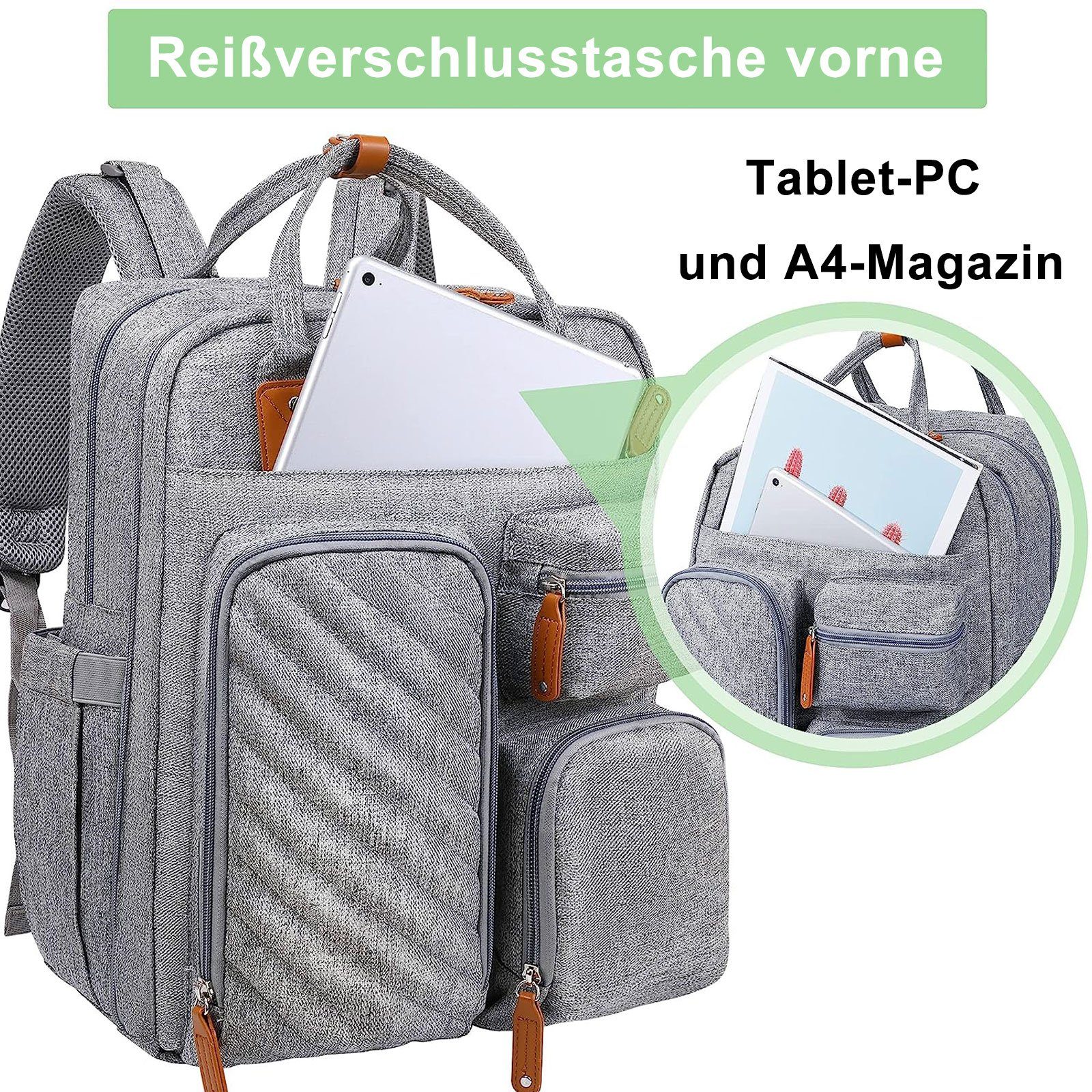 Pomelo Best Wickelrucksack Wickeltasche Rucksack Baby Multifunktions-Babytaschen Wärmeisolierte (Windeln Babyflasche Milchfläsche Rucksack Tasche mit Flaschenhalter, Multifunktional, Babytasche, für Mama und Papa unterwegs, mit Laptopfach), mit tragb
