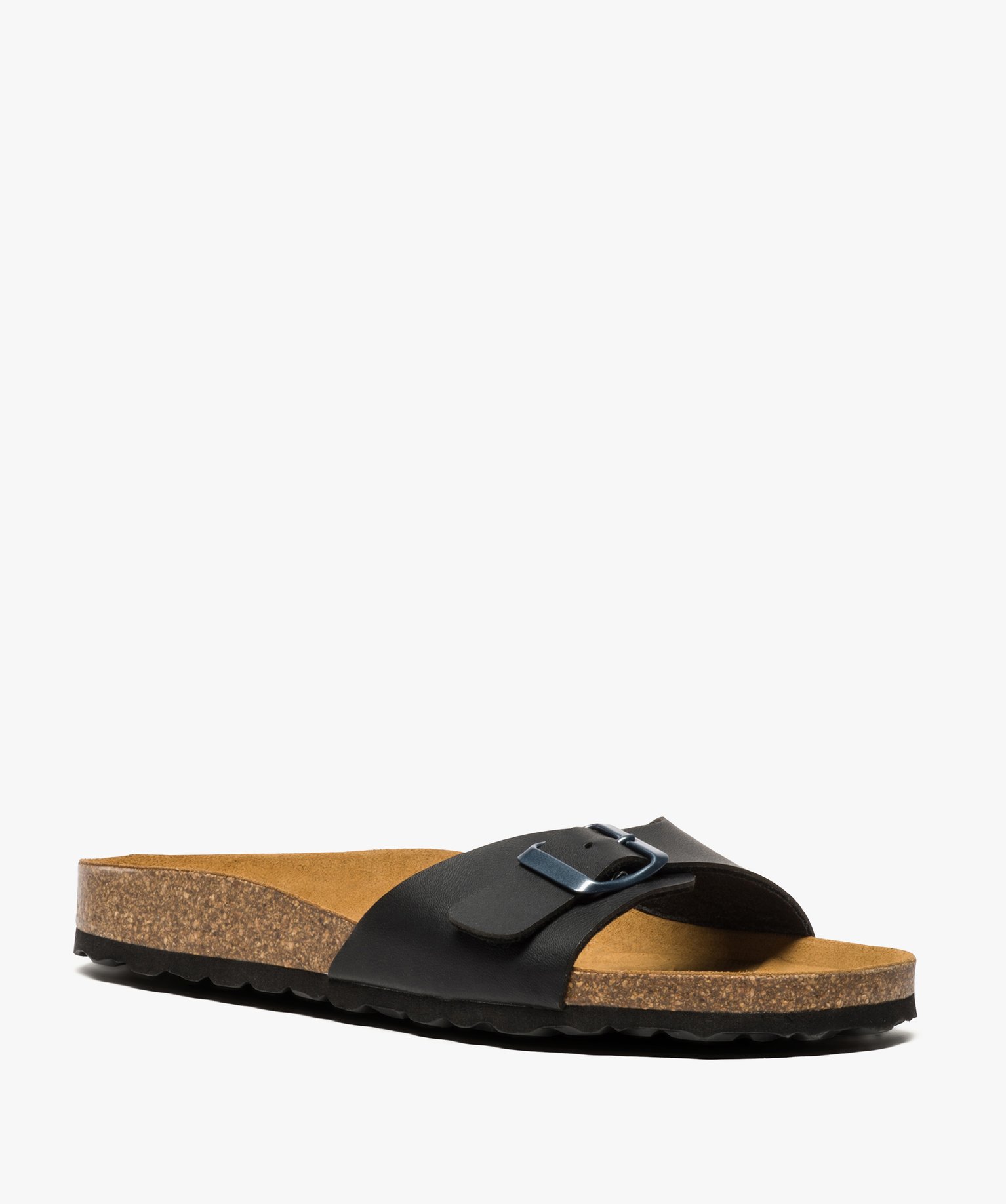 Mules femme à talon plat et large bride ajustable noir | GEMO