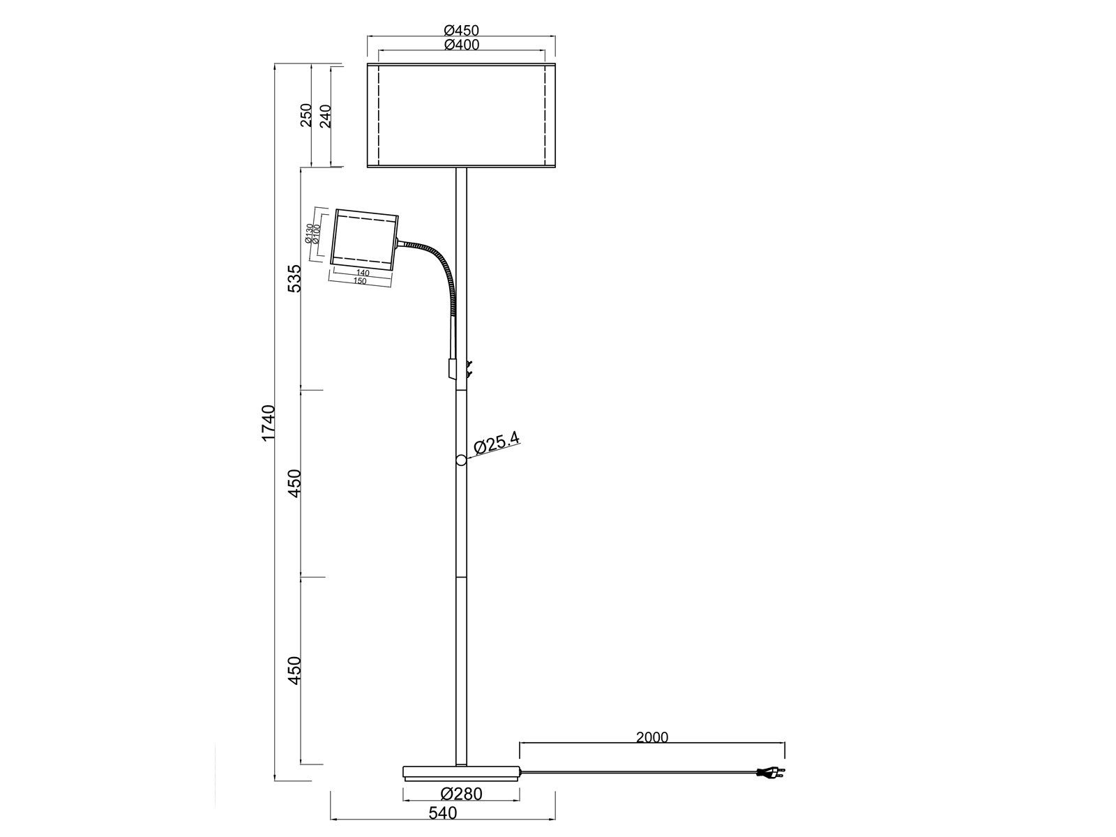 meineWunschleuchte LED Stehlampe, Lesearm & Dimmfunktion, LED wechselbar, Warmweiß, ausgefallene Design-er Lampe dimmbar mit Leselampe für Ecke, H: 174cm