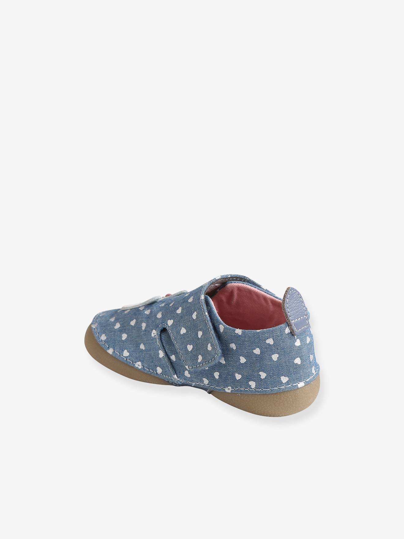 Chaussons scratchés bébé fille en chambray bleu denim