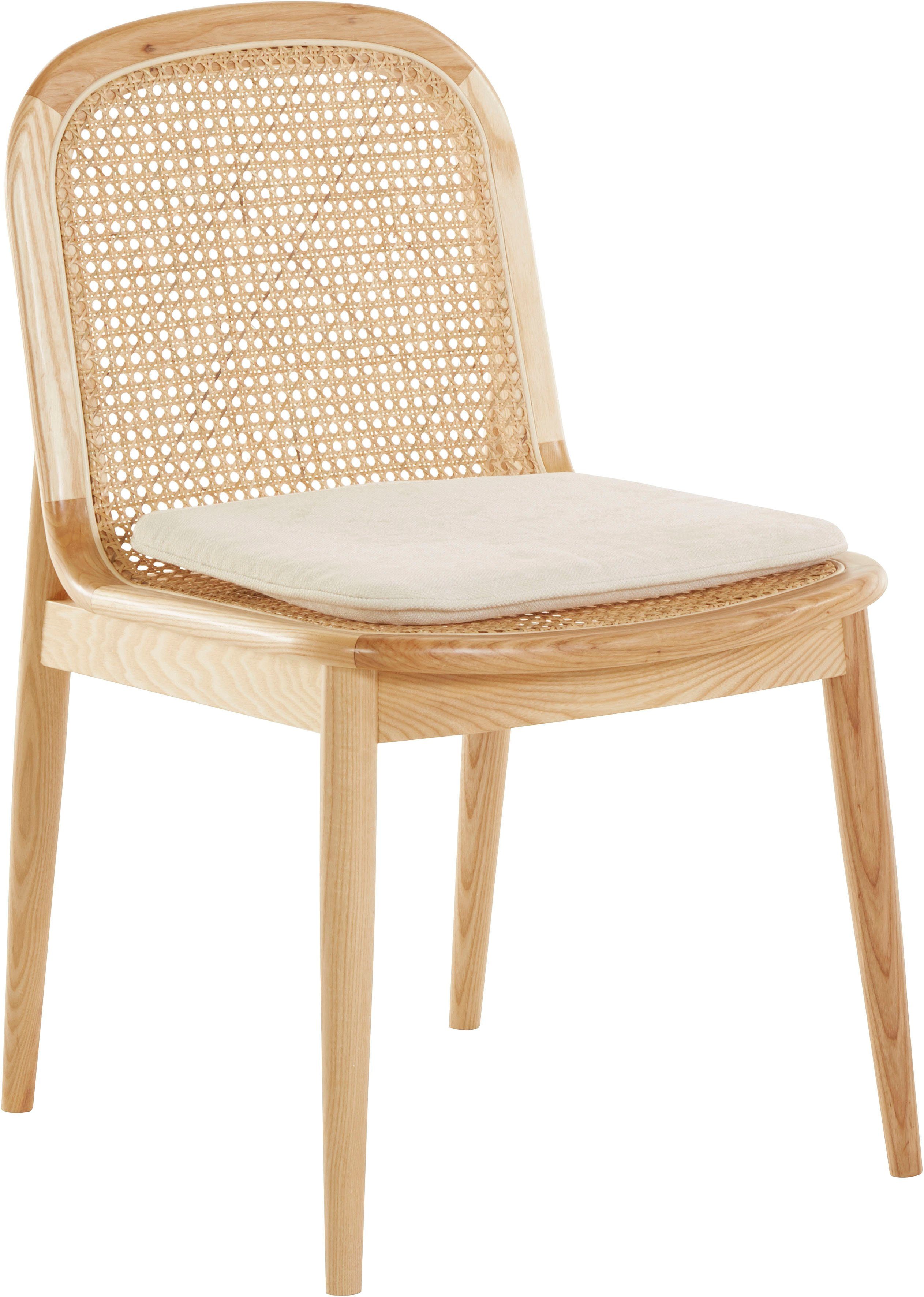 LeGer Home by Lena Gercke Esszimmerstuhl Mavie (Set), 2er-Set, Massivholz mit Rattaneinsatz, inkl. Sitzkissen