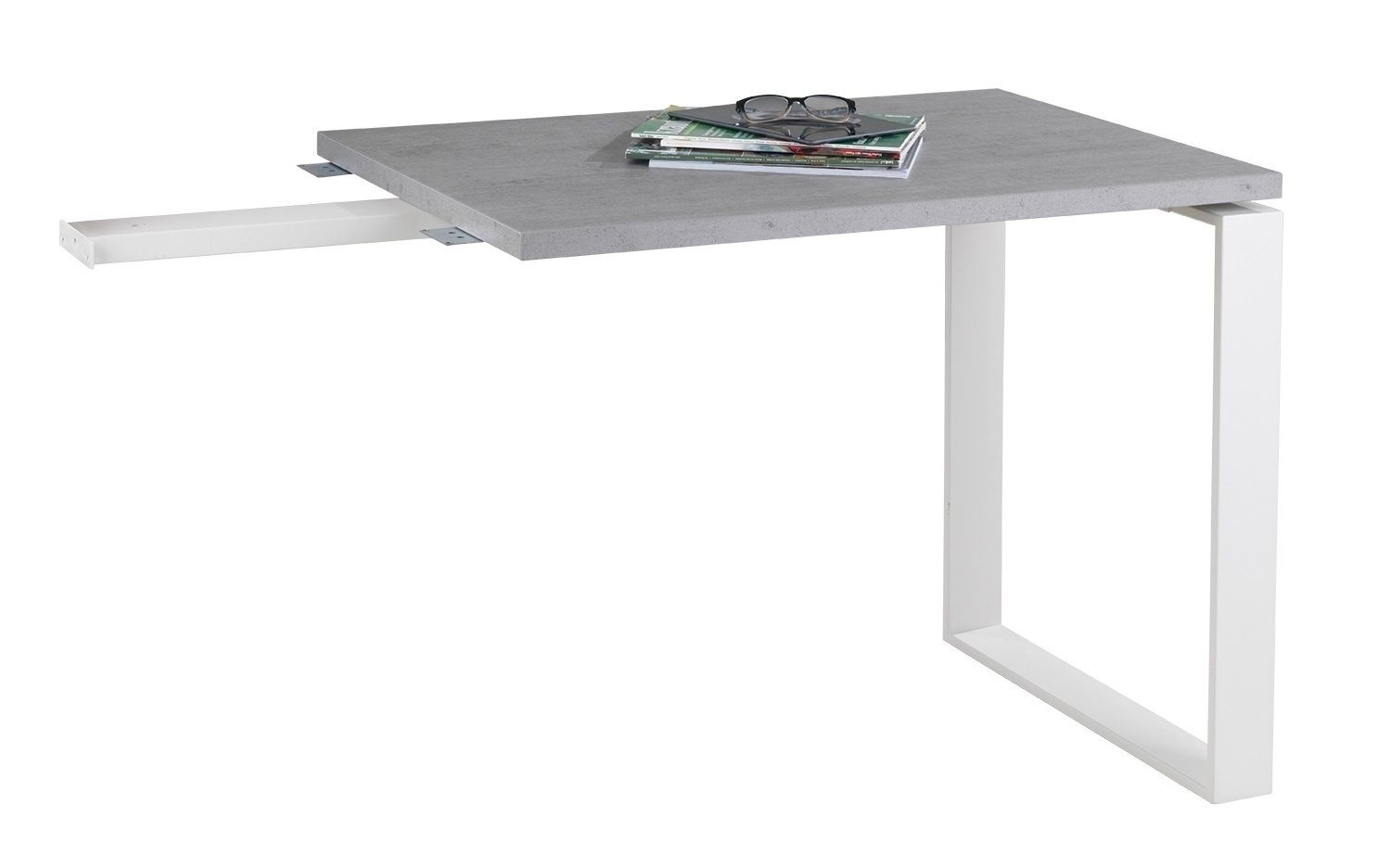 Composad Tischaufsatz Anstelltisch DISEGNO, B 90 x H 75 cm, Betondekor, Weiß lackiertes Metallgestell
