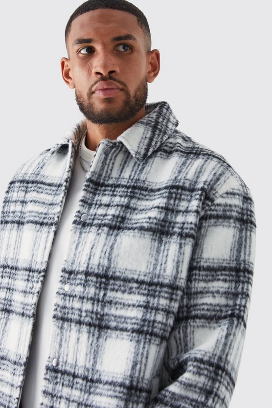 Tall karierte Oversize Harrington-Jacke in Wolloptik