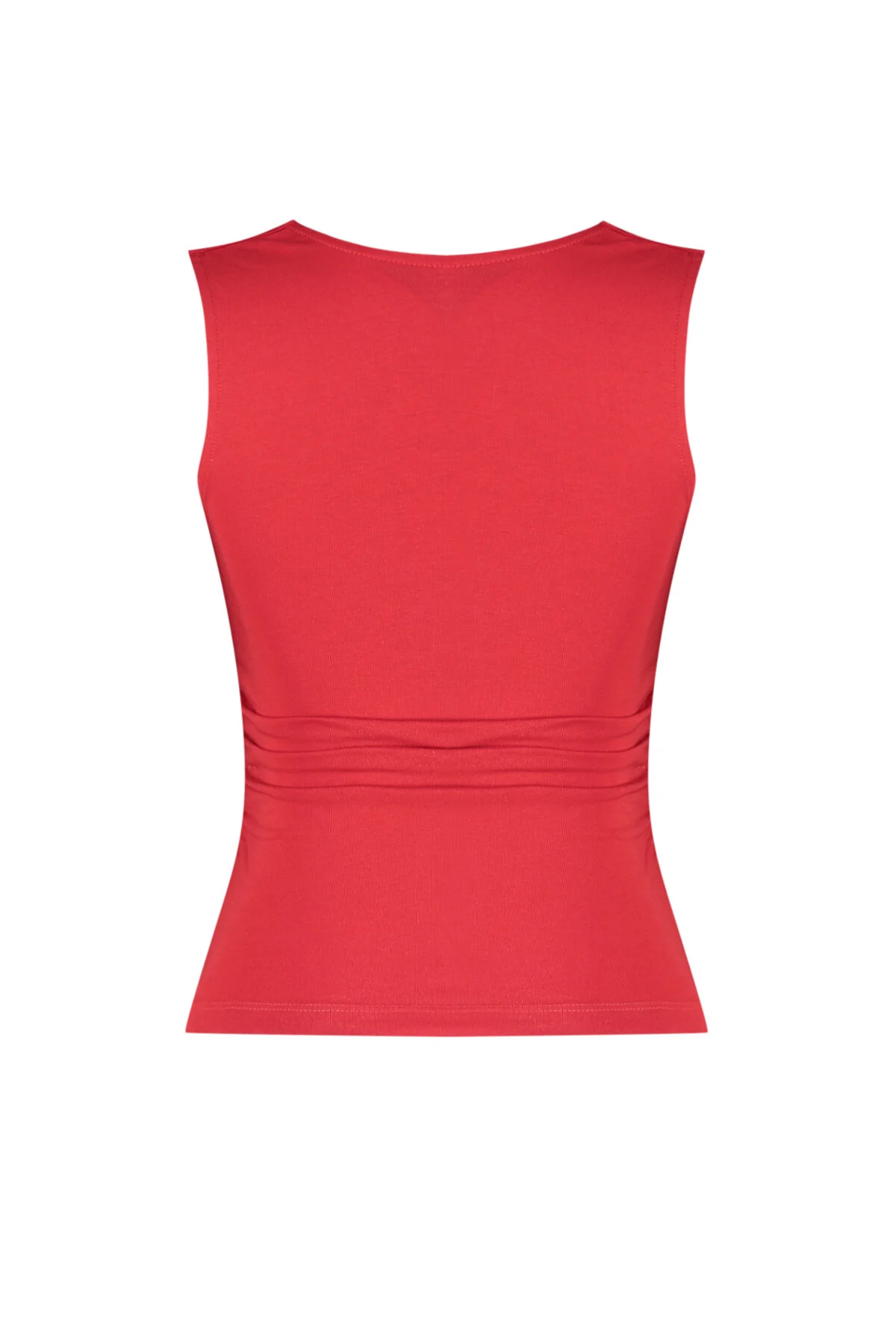 Trendyol Collection  Rote Strickbluse mit geradem, quadratischem Kragen, Riemchen und Raffung TWOSS24BZ00400