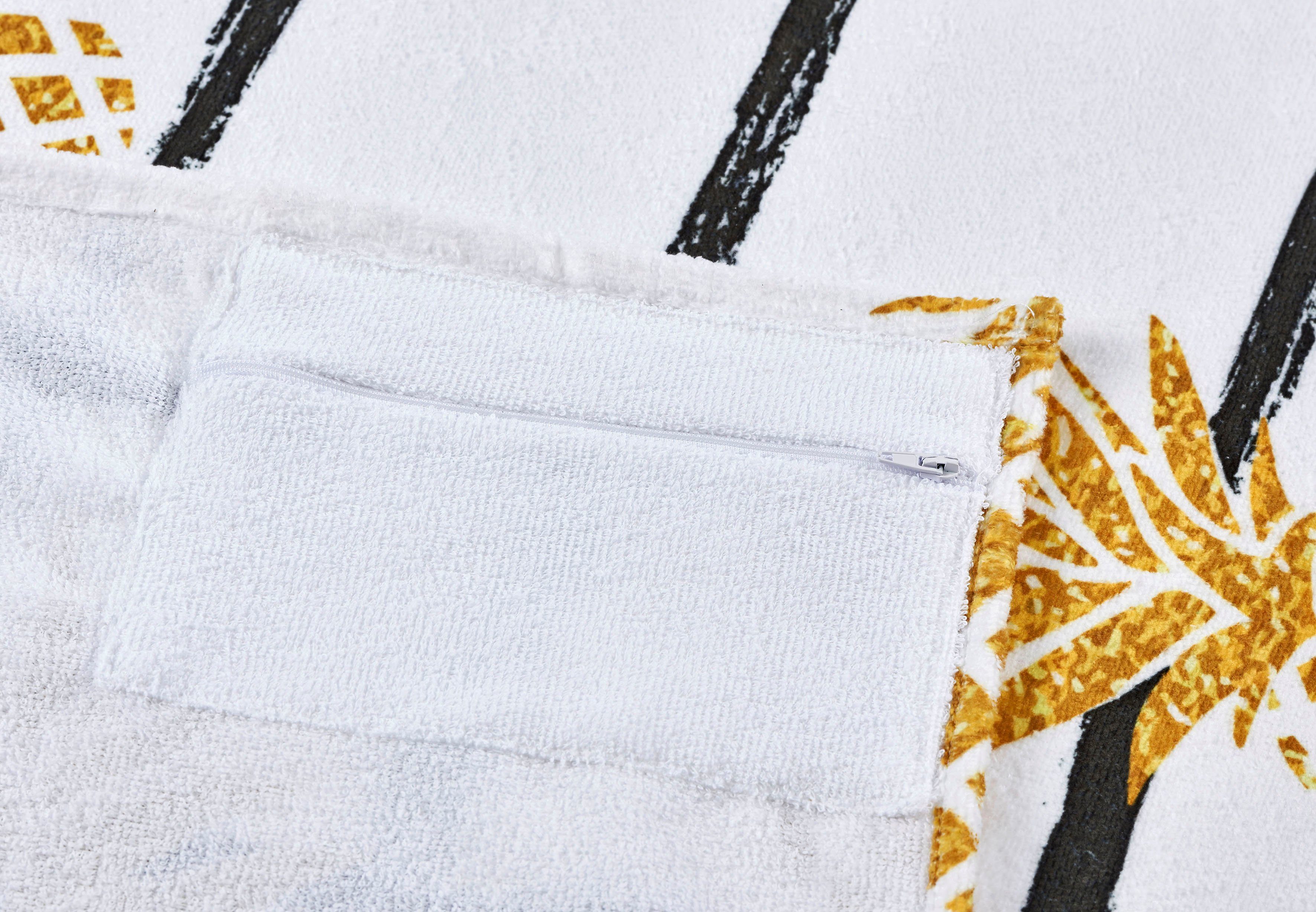 done.® Strandtuch Pineapple, Hamam Frottier (1-St), mit Ananas Motiv, eingenähte Reisverschluss-Tasche für Wertgegenstände