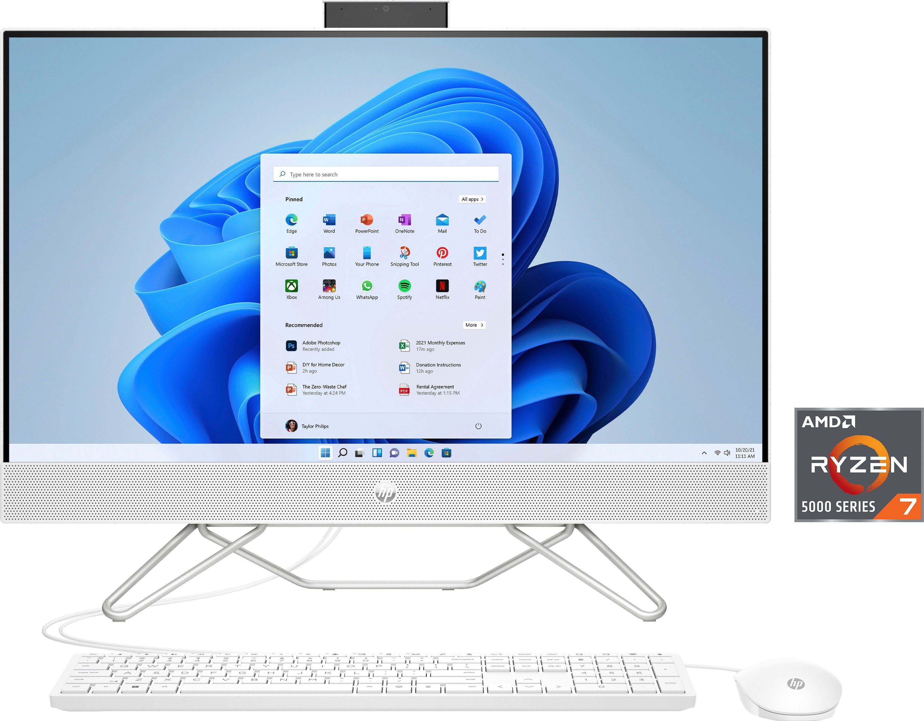 HP 27-cb0203ng All-in-One PC (27 Zoll, AMD Ryzen 7 5700U, Radeon™ Graphics, 16 GB RAM, 1000 GB SSD)