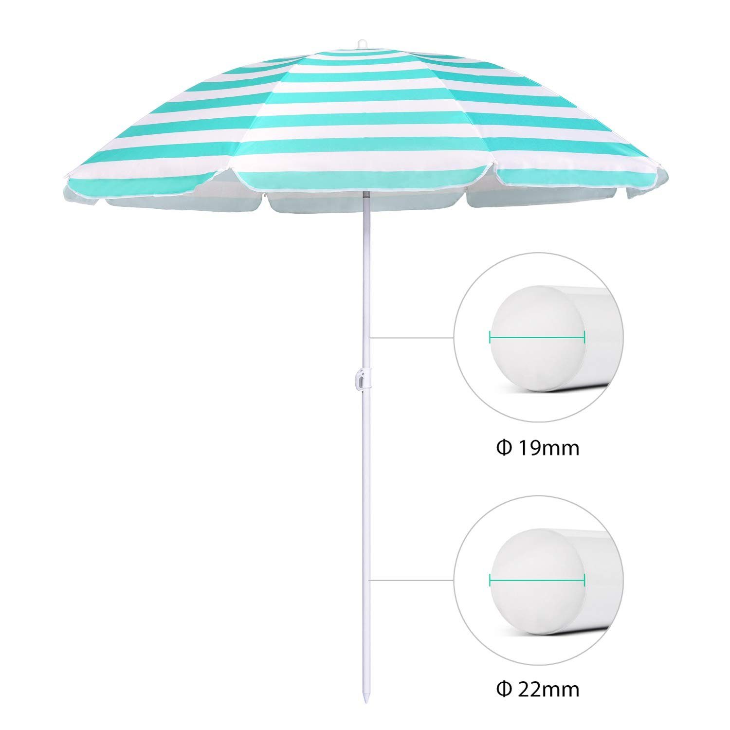Sekey Balkonschirm Rund Terrassenschirm Strandschirm mit Schutzhülle Sonnenschirm 160 cm, Höhe verstellbar, Um 30° knickbar, Gestreift