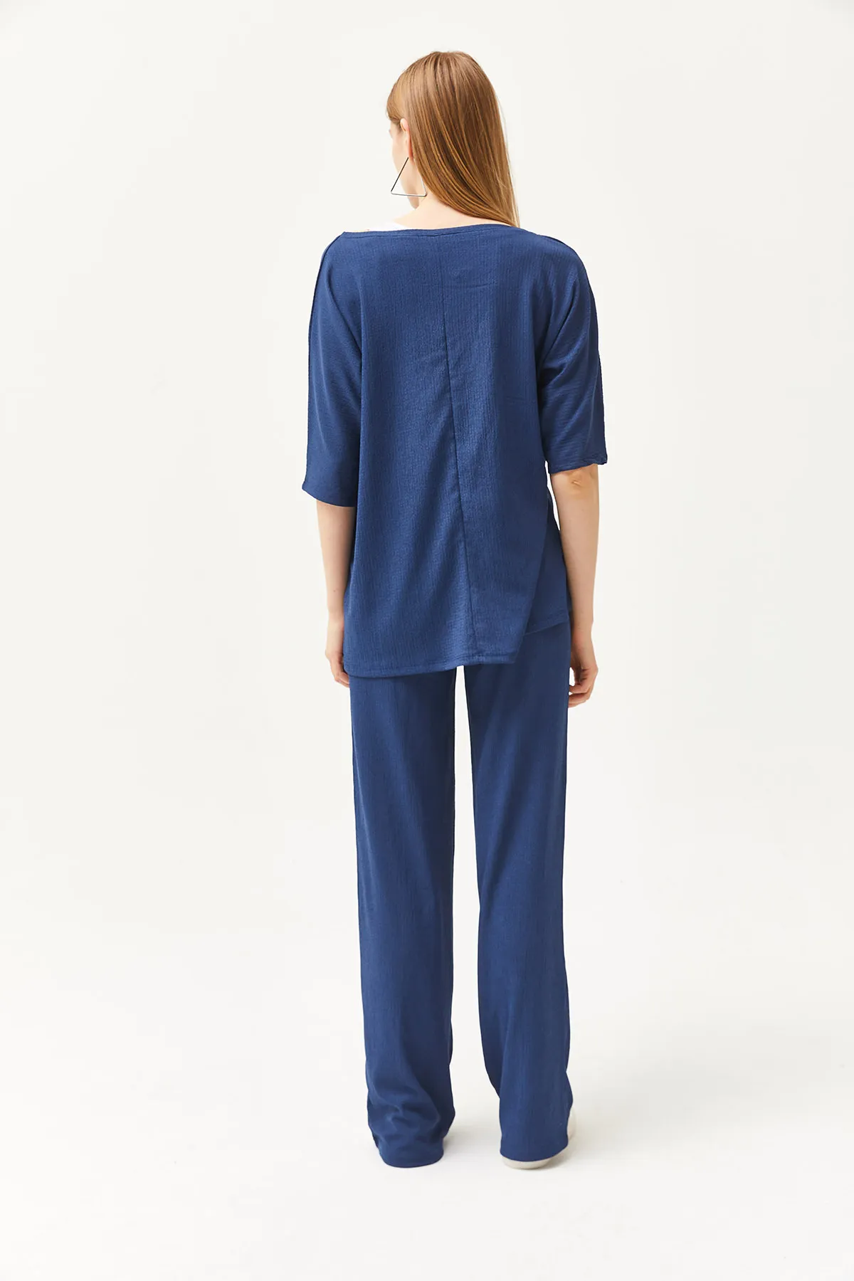 Olalook  Damen Indigo Athlete Bluse Hose 3-teiliges Set TKM-19000272