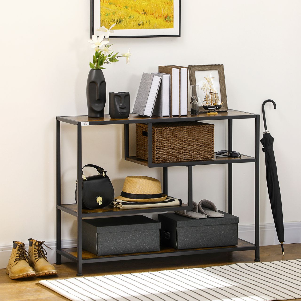 HOMCOM Konsolentisch, Flurtisch mit 4 Ebenen, Beistelltisch, Standregal für Flur
