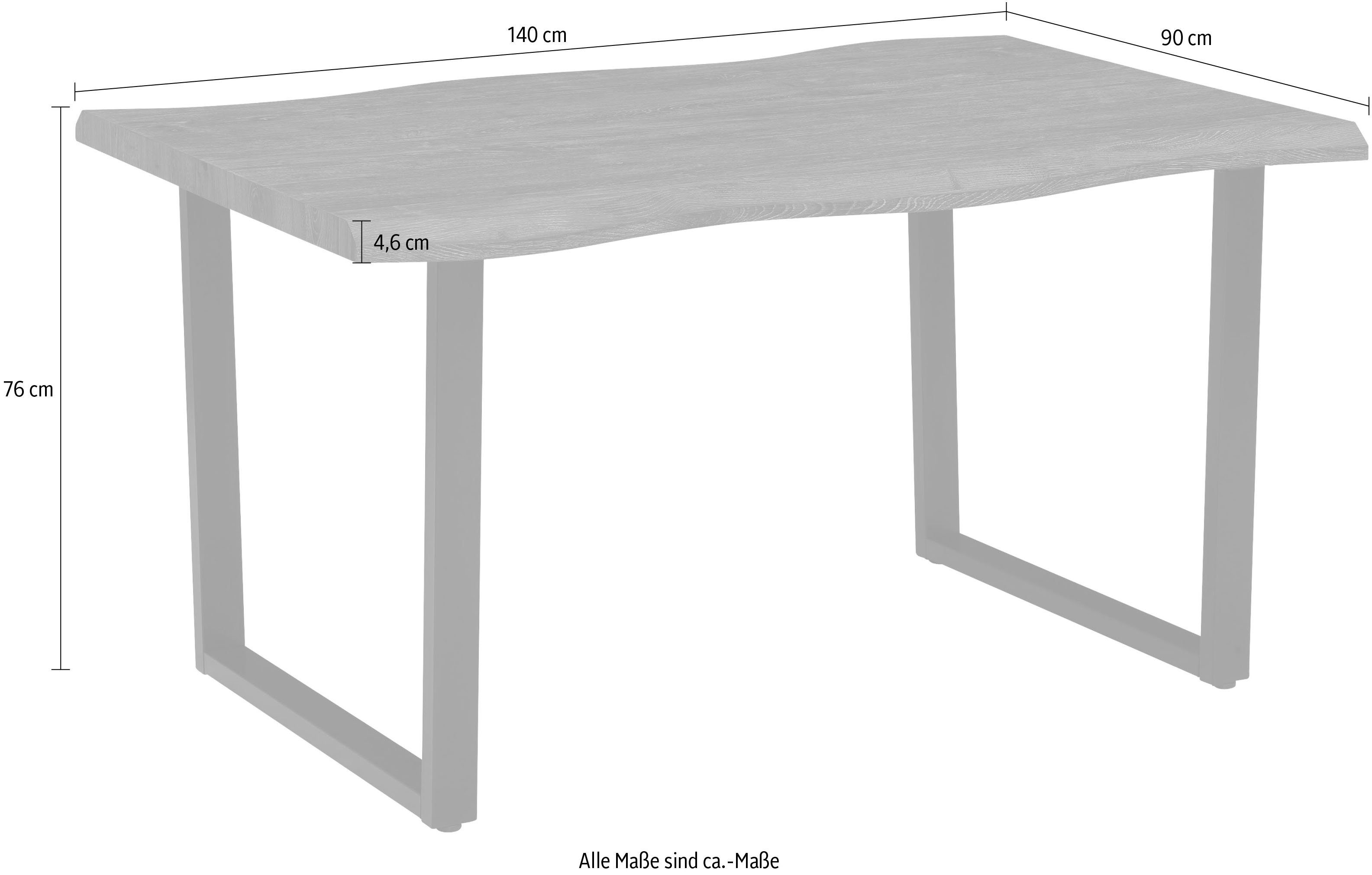 HELA Esstisch Giselle Baumkantentisch Küchentisch, Kufengestell, Industrial Design, 140 - 200 cm Breite, natur oder grau