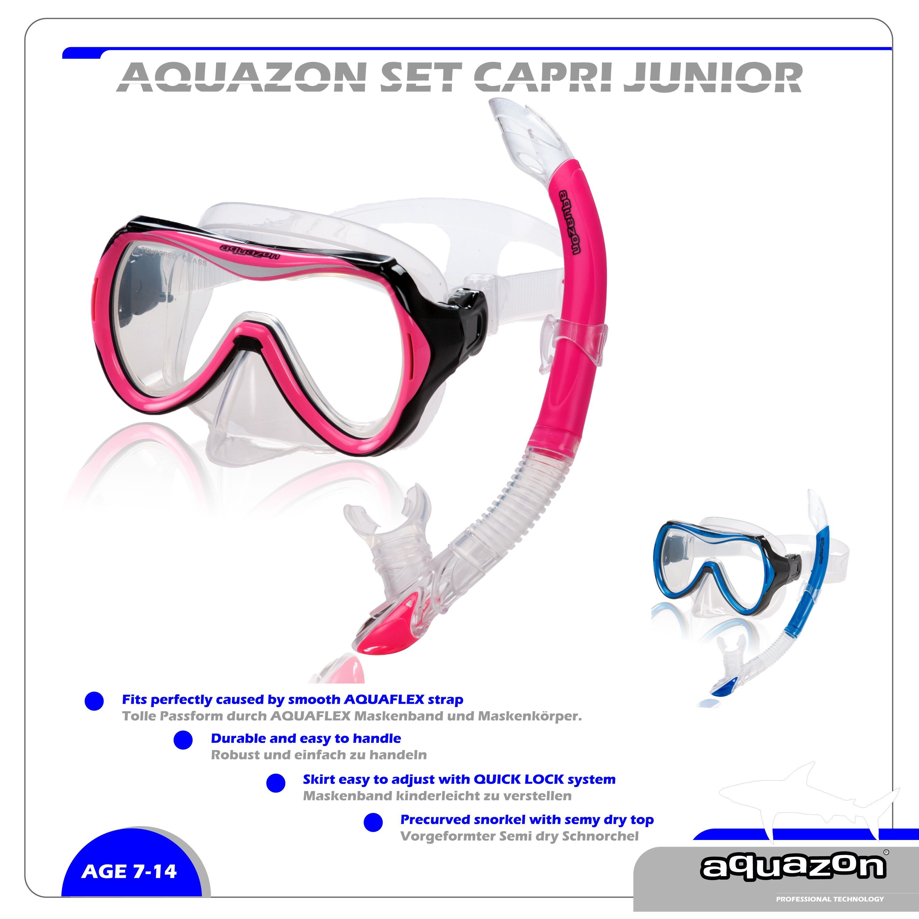 AQUAZON Taucherbrille CAPRI mit Schnorchel, hochwertiges Schnorchelset, Kinder