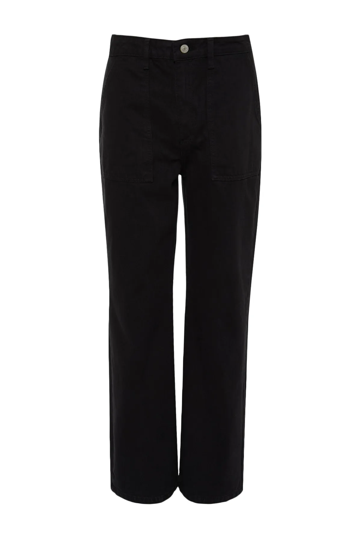 Trendyol Collection  Schwarze Jeans mit hoher Taille und weitem Bein und Taschendetail TWOAW22JE0595