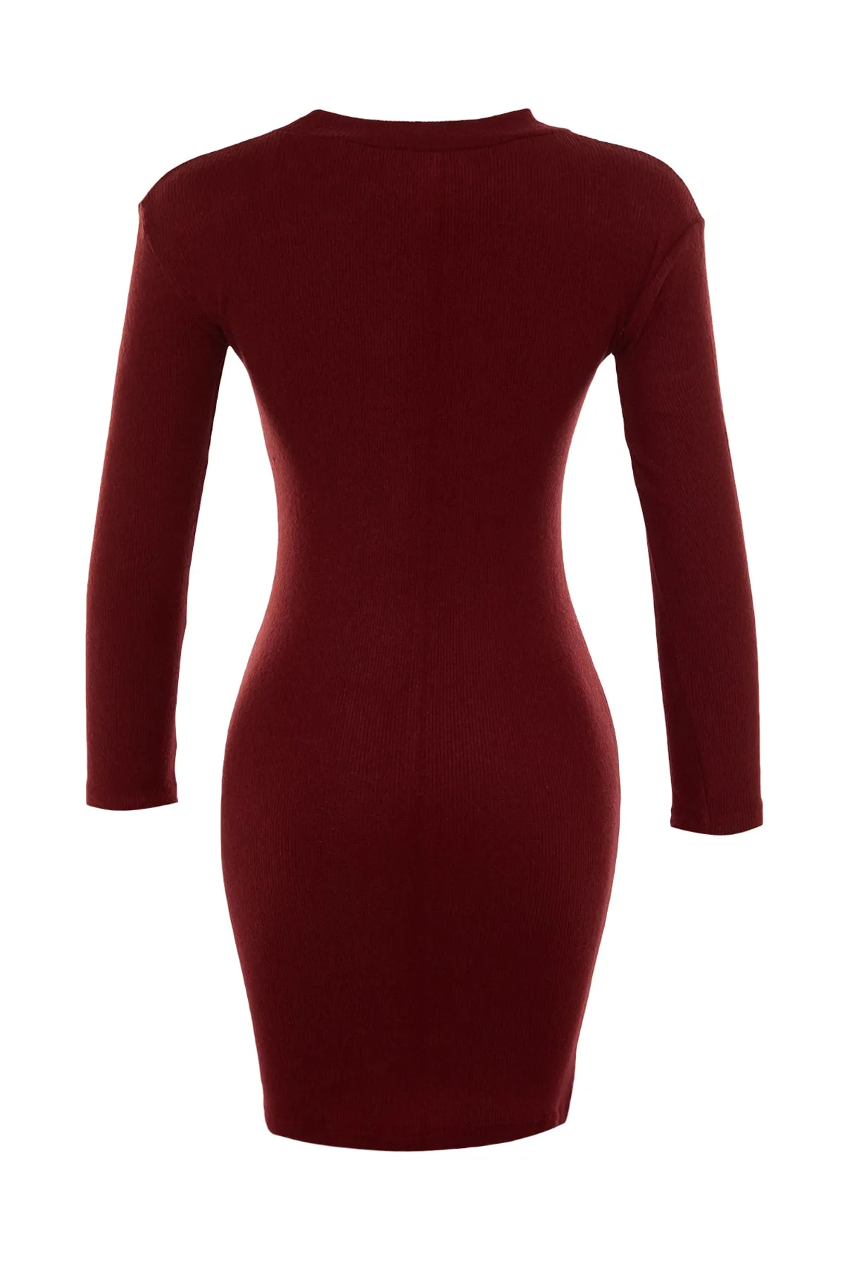Trendyol Collection  Weinrotes, tailliertes Mini-Stehkragen-Bleistiftkleid aus geripptem, flexiblem Strick TWOAW21EL2244