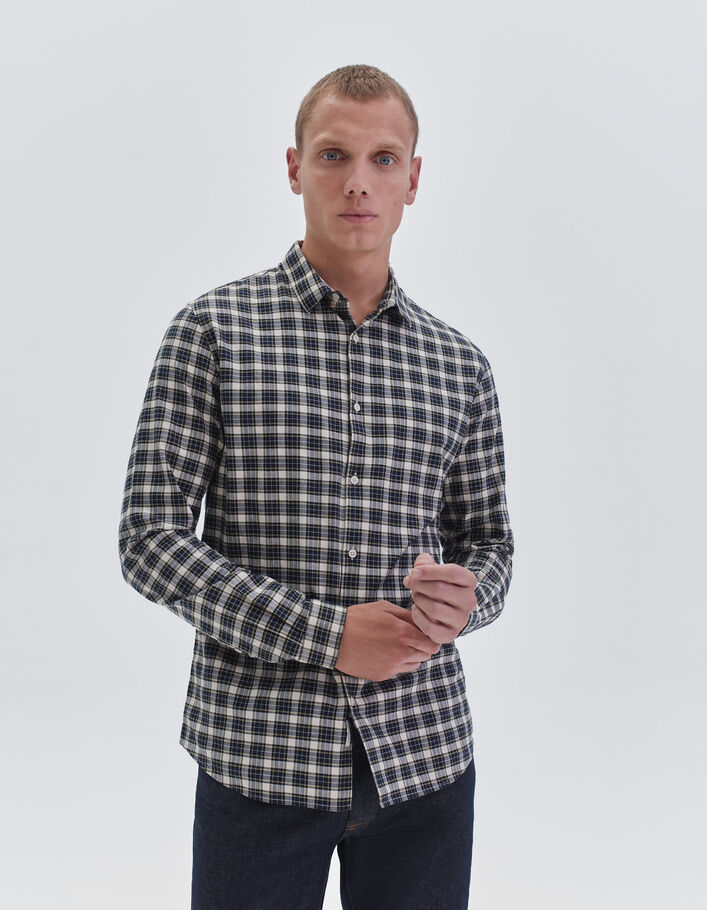 Chemise SLIM marine à motif carreaux Homme