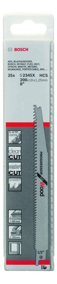 Bosch Blue Accessories 2608650463 S2345K Tigersågblad Progressor för trä 200 mm 25 delar