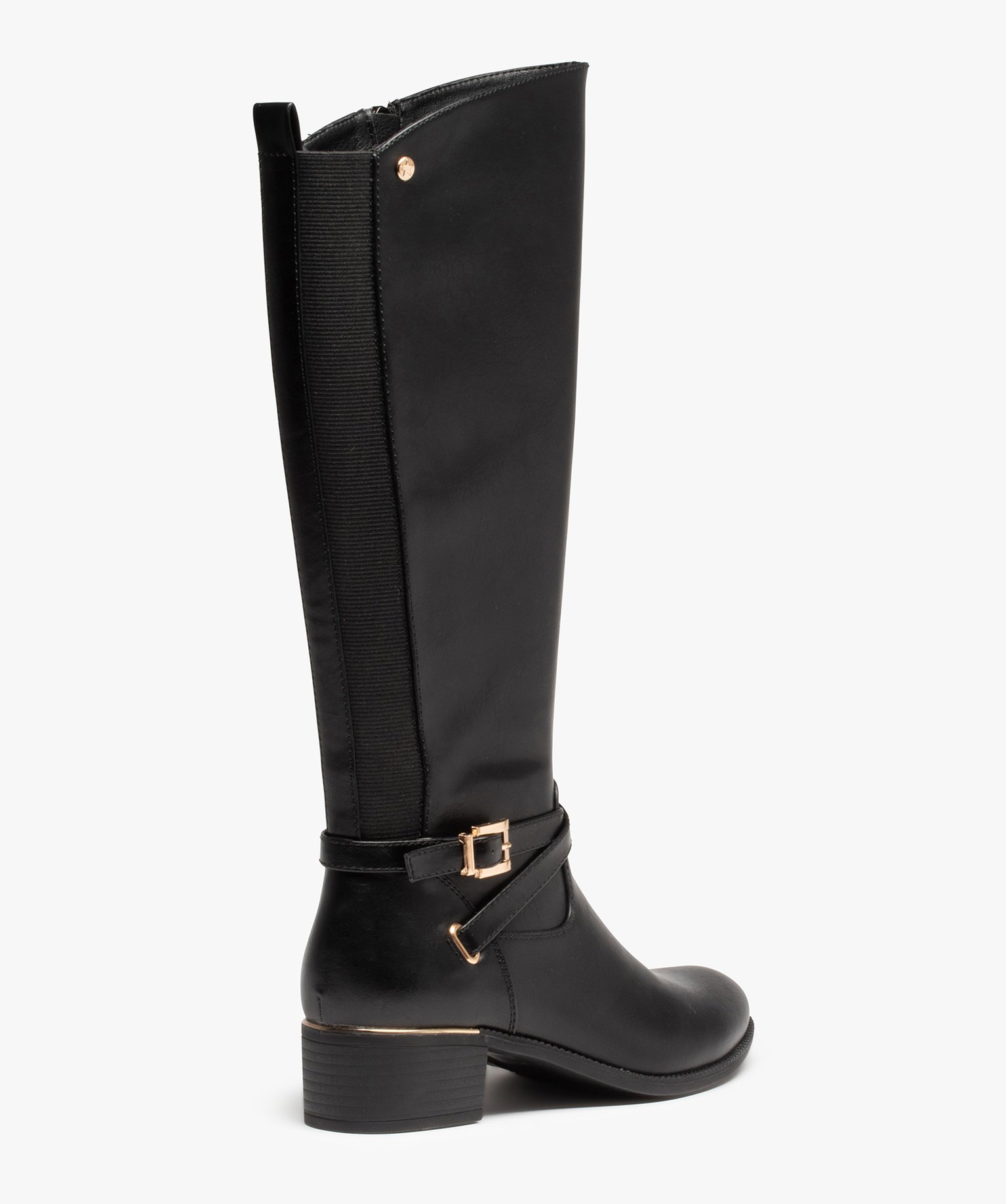 Bottes femme cavalières unies à détails métalliques noir | GEMO