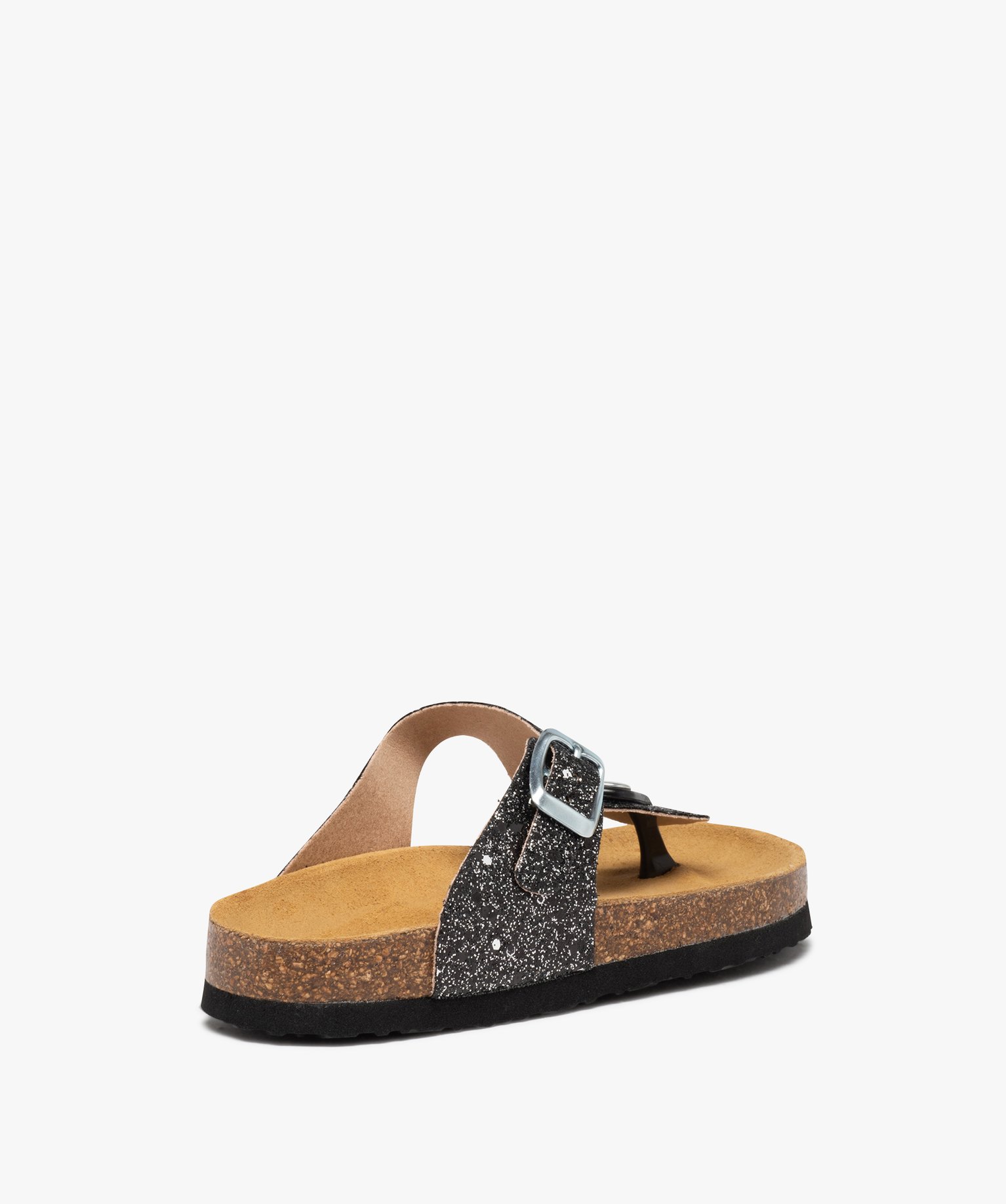 Sandales fille à bride entre-doigts en T pailletée noir | GEMO