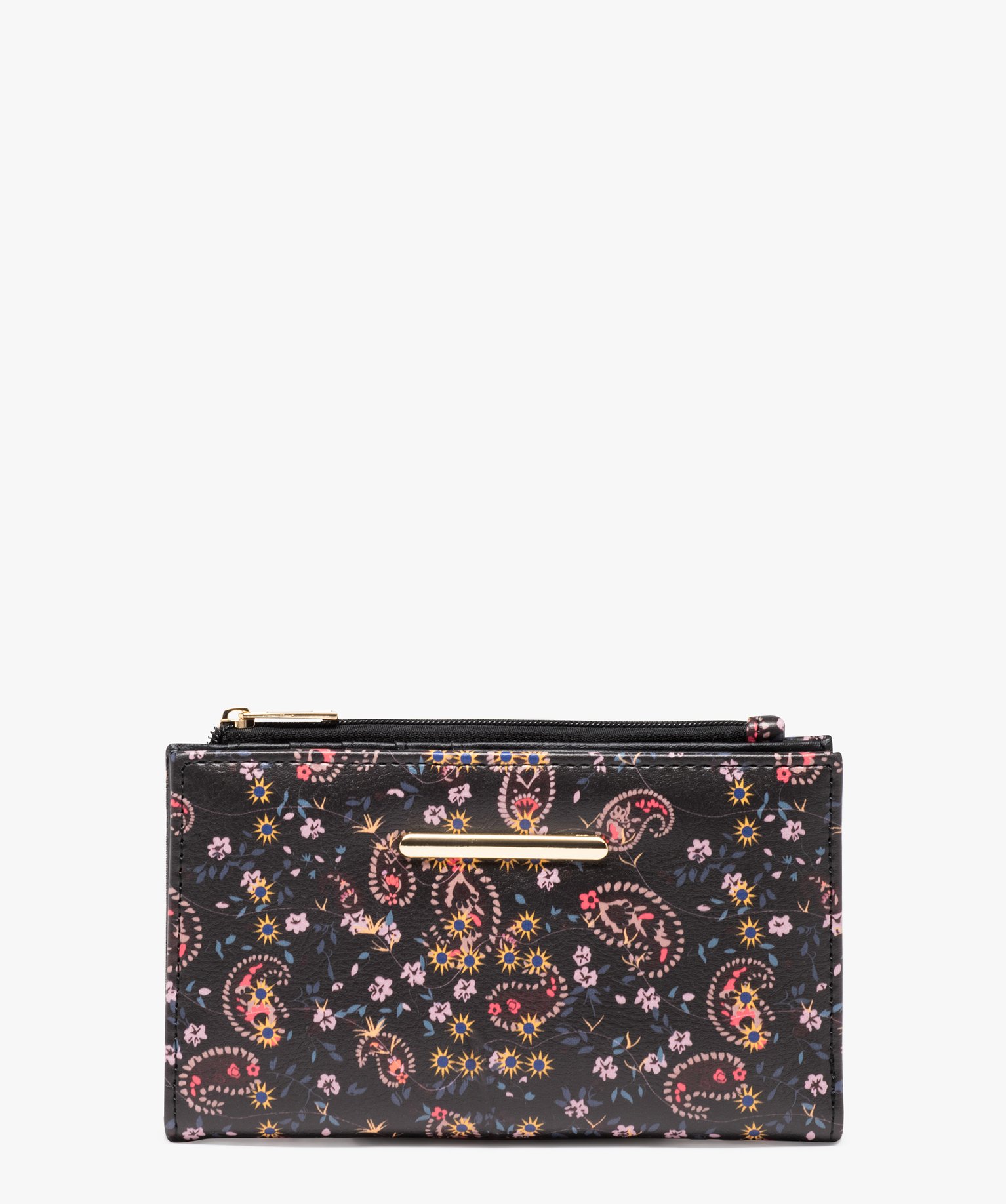 Porte-monnaie à motifs fleuris femme noir | GEMO