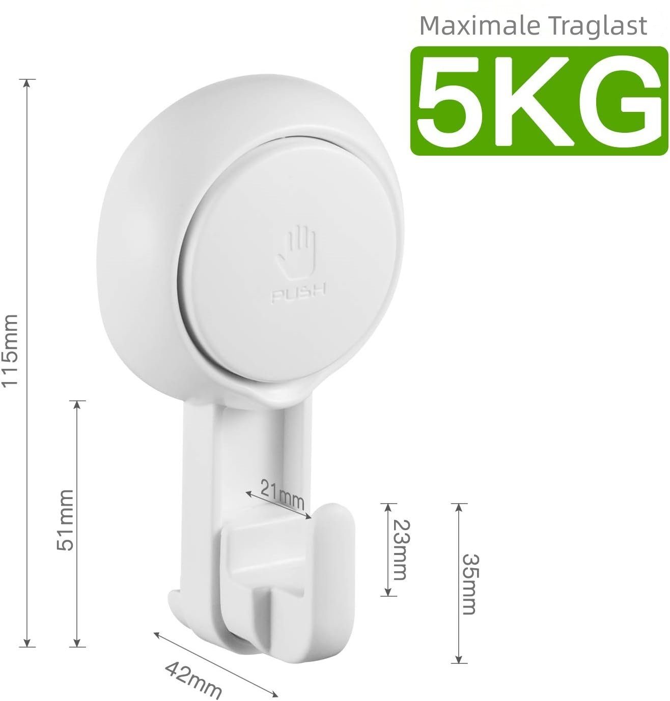 Elegear Wandhaken Wandhaken Handtuchhaken Saugnapf Haken Ohne Bohren, Badezimmer, Küche, Schlafzimmer, (2-St), Max. 5KG Wasserdicht