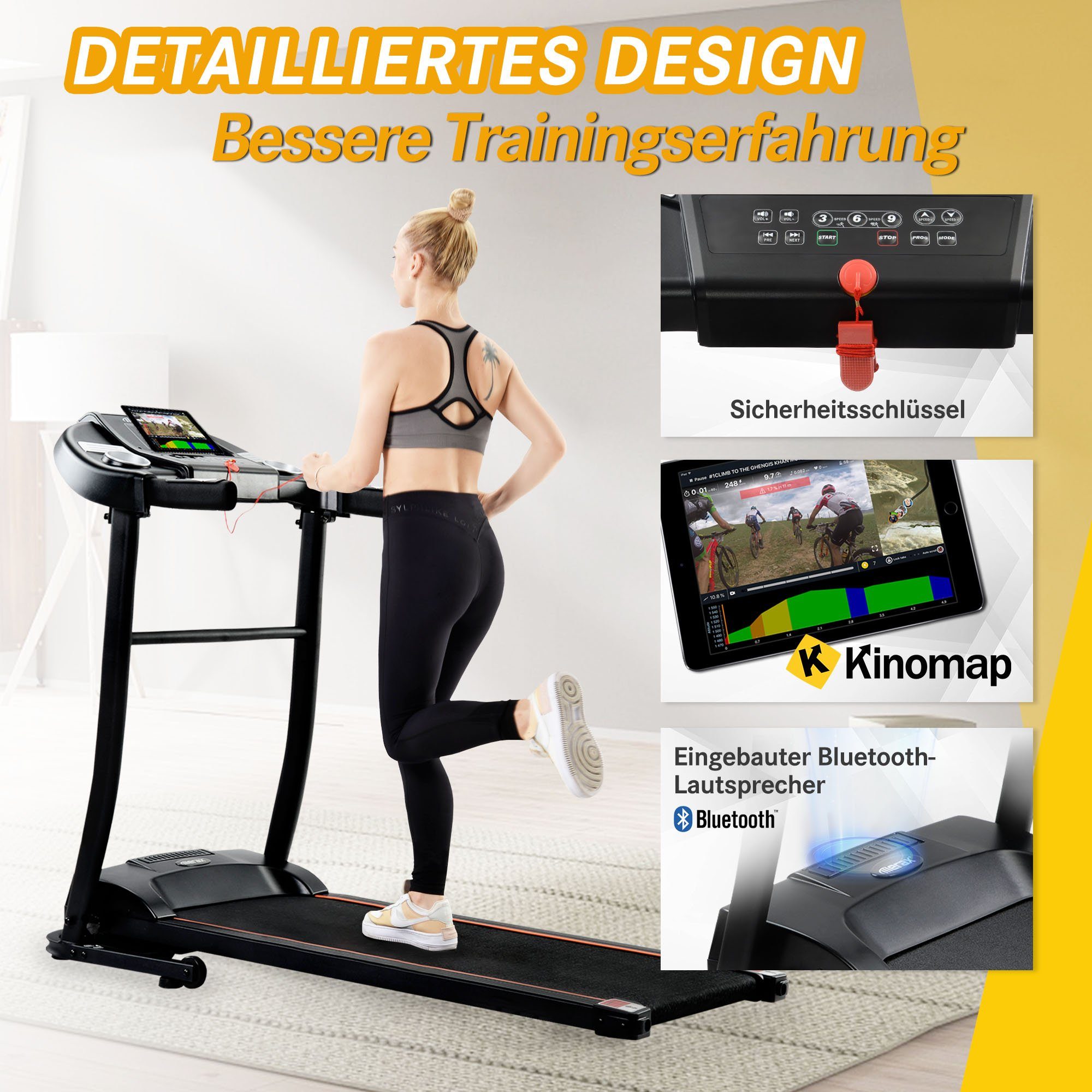 Merax Laufband klappbar elektrisch mit Bluetooth &LED Display, inkl. 12 Programme, belastbar bis 100kg