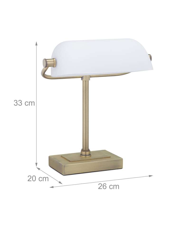 relaxdays Bankerlampe in Weiß/ Messing -  (B)26 x (H)33 x (T)20 cm günstig kaufen onesize