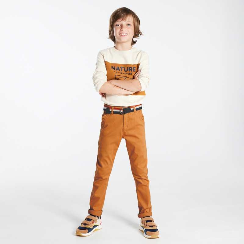 Pantalon chino slim ceinturé en toile unie orange garçon