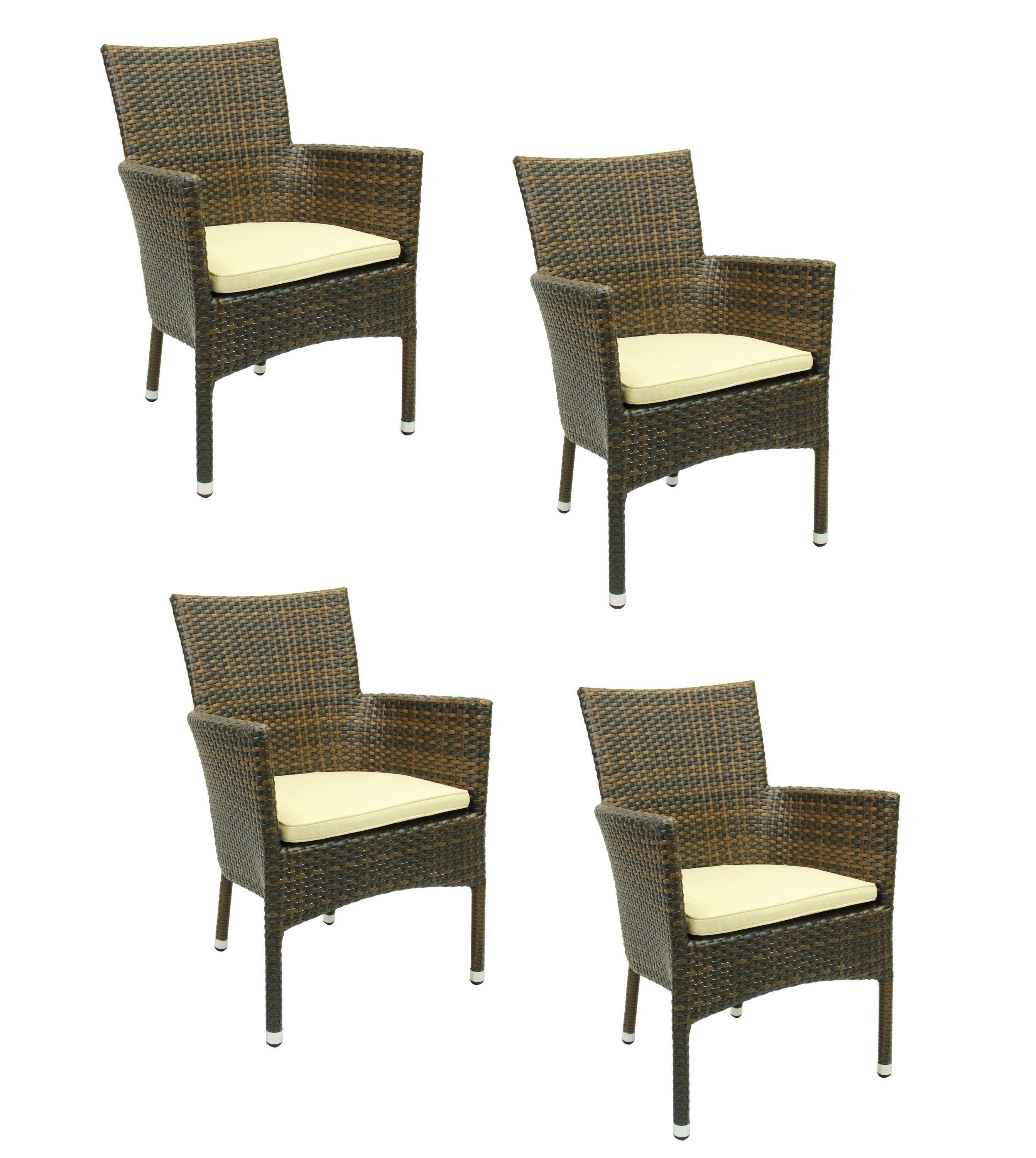 Konway Stapelstuhl MILANO (4 St), 4x KONWAY® MILANO Stapelsessel Lederlook + Sitzkissen Polyrattan