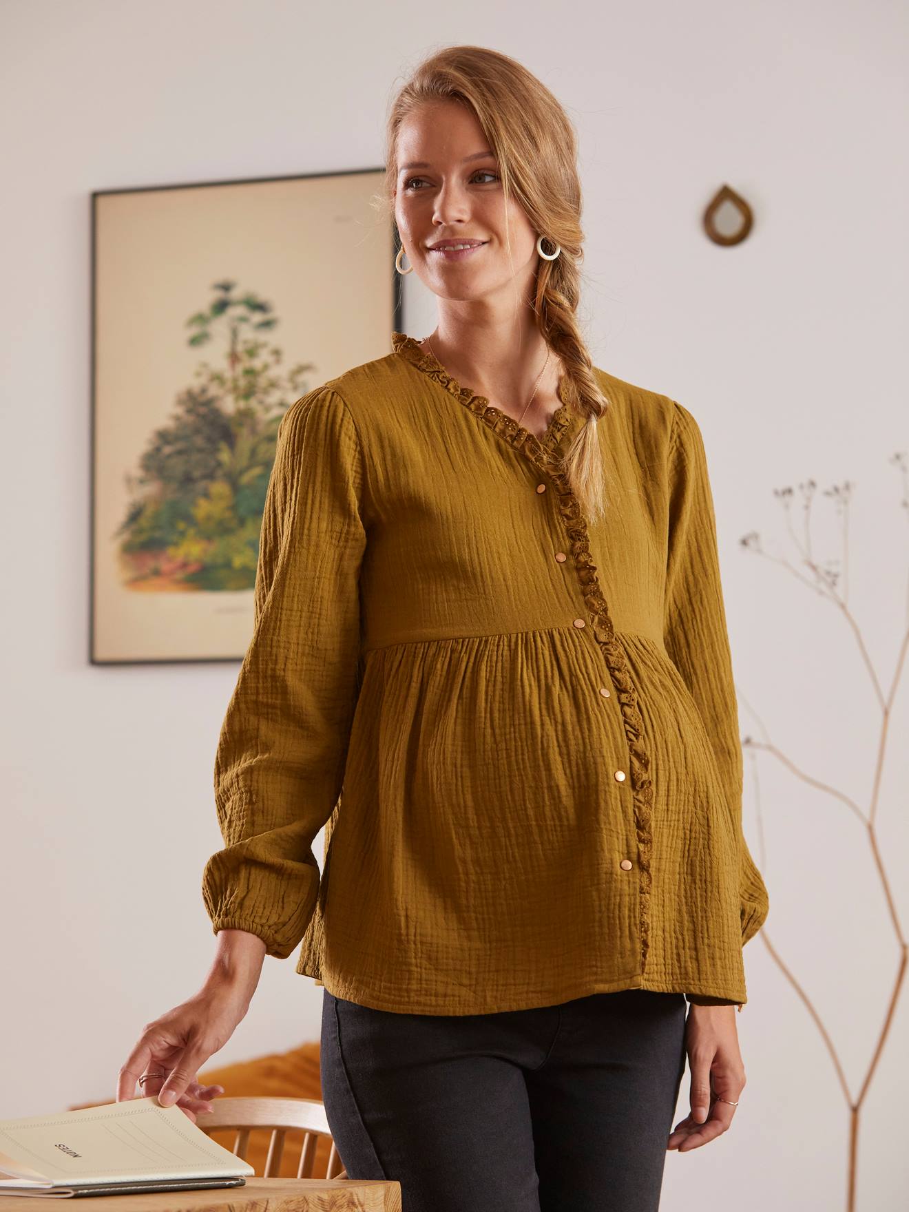 Vertbaudet Musselin-Bluse, Schwangerschaft & Stillzeit - khaki