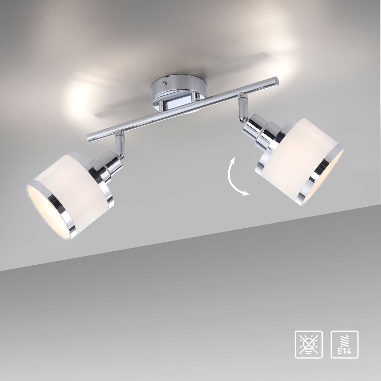 JUST LIGHT LeuchtenDirekt Deckenleuchte ACCOR,  2xE14 max. 25 W, Innenleuchte, IP20, dreh- und schwenkbar