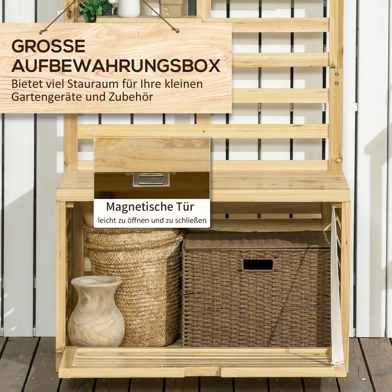 Outsunny Aufbewahrungsbox, Gartentruhe mit Rankhilfe