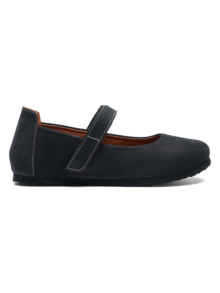 Comfortfusse Leder-Spangenballerinas in Schwarz günstig kaufen